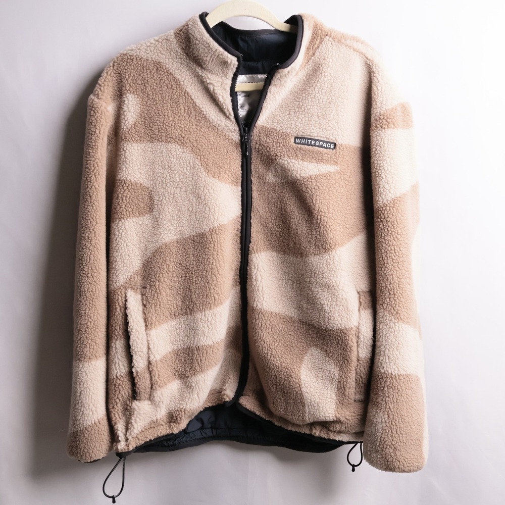 Shaun White WHITESPACE Performance Sherpa Fleece Zip-Up Jacket Mens L Tan Camo